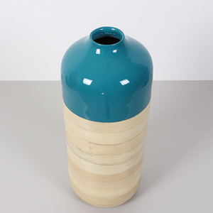Vase en bambou filé à la main de couleur bleue et naturelle Pot de fleur décoratif fait à la main pour la décoration intérieure en gros et l'affichage du salon - Product Image 6