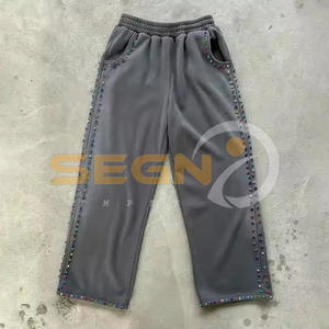 High Street French Terry Acid Wash Sudadera con capucha y pantalones acampanados Jogger Set Puff Printing Logo Etiquetas personalizadas Chándales para hombres - Product Image 6