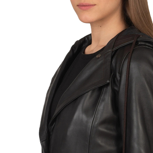 Abrigo de Cuero Tipo Gabardina para Mujer, Piel de Oveja Genuina, Color Marrón, Abrigo Largo de Invierno - Product Image 6