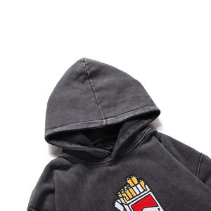 Sweat à capuche vintage épais personnalisé Patchwork Acid Washed Zip up Embroidery Distressed Hoodie pour hommes - Product Image 3