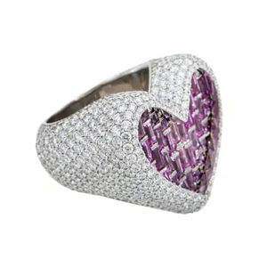 Anillo de Boda de Lujo para Hombre RB Gems, Plata 925, Moissanita VVS con Corte Baguette Morado, Forma de Corazón, para Fiestas, IGI - Product Image 6