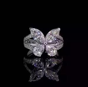Cada Marquesa y pera laboratorio cultivado diamante mariposa forma 14K anillo de oro blanco regalo de compromiso para su anillo para mujer - Product Image 2