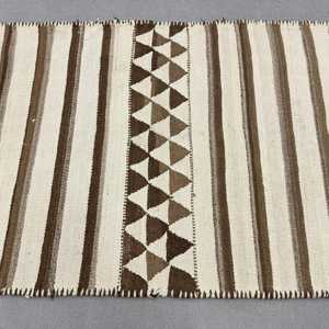 Turkish Kilim Runner Rug 3.2x9.4 ft (96x285 cm), Vintage <b>Brown</b> Floral <b>Wool</b> Rug - Product Image 3