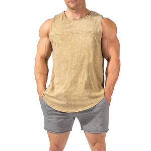 Acid Wash <b>Distressed</b> Sleeveless Breathable Comfortable Screen Printing Acid Wash Tank <b>Top</b> for Men High Quality Tank <b>tops</b> OEM - Product Image 4