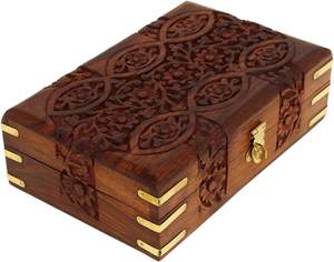 Joyero de madera hecho a mano personalizado, caja organizadora de madera tallada a mano para almacenamiento de joyas, elegantes cajas de anillos - Product Image 1