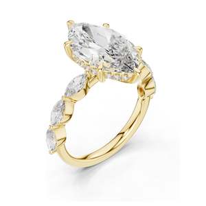 Bague de fiançailles en diamant de laboratoire marquise et rond de 4,732 carats, clarté VVS-VS EF, or 18 carats, 14 carats, 10 carats et argent 925, rose, jaune - Product Image 4