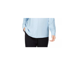 Top da Donna Calvin Klein con Scollo a V Blu Taglia Media Design Semplice a Quadri e Pois Decorazione in Pizzo Abbigliamento da Ufficio in Maglia e Chiffon - Product Image 3