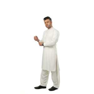 Nadeem Kurta Z-5 Blanc cassé Boski à simple boutonnage, devant plat, 100% Coton - Product Image 4