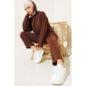 Emblema Cremallera Capucha 2 Piezas Conjunto Marrón - Product Image 2