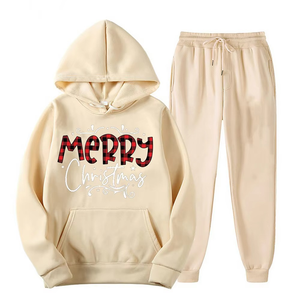 Conjunto de Sudadera con Capucha y Pantalones Deportivos Navideños para Mujer, Color Rosa, Estampado a Cuadros, Ropa Casual de Invierno, Manga Larga, Corte Regular - Product Image 5