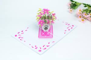 Personalización ecológica Tarjeta de regalo Ramo de flores Forma de flor y árbol Hecho a mano Pop Up Tarjeta de felicitación 3D artesanía - Product Image 3