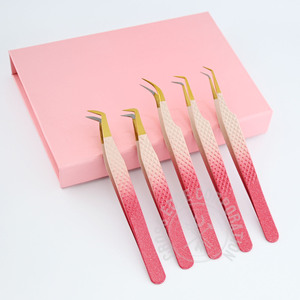 Wholesale Lash Tech Supplies Individual Tweezers 90 Degree Gold Tip Tweezers Lash Eyelash Extension Tweezer for Volume Stainless - Product Image 1
