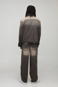 แจ็คเก็ตยีนส์สีดำฟอกทรงหลวมสไตล์ลำลองสำหรับผู้ชาย ผลิตตามแบบ OEM ODM ผ้ารีไซเคิล คุณภาพรับรองมาตรฐาน เสื้อผ้าชั้นนอก - Product Image 2