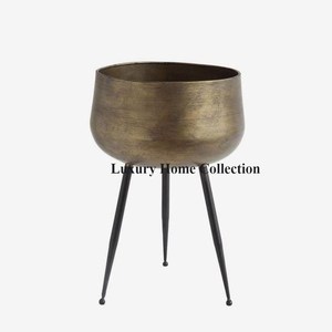 Juego de 3 macetas y macetas decorativas creativas, parte superior de Color blanco y Marco de Color dorado brillante, forma redonda y tamaño alto - Product Image 5