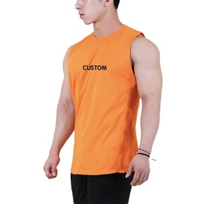 เสื้อกล้ามสำหรับผู้ชายเสื้อครอปสำหรับออกกำลังกายผ้าฝ้ายสีล้วนแบบ100% - Product Image 5