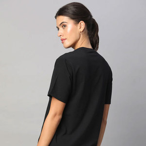 Camiseta de Algodón de Color Sólido para Mujer, Cómoda para Uso Diario, Ligera y Transpirable, Tacto Suave, Corte Regular - Product Image 3