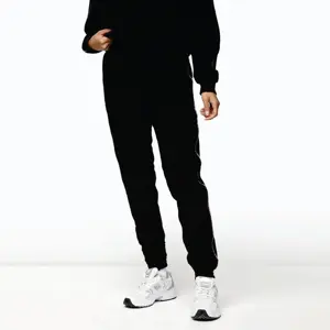 65% Algodão 35% Poliéster Alta Waisted Fit Branded Tape Trim Dynamic Jogger Preto Mulheres's Tracksuit Bottoms