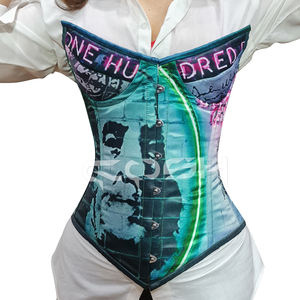 OEM/ODM Vente en gros Bustier corset en satin grande taille respirant à sublimation numérique, imprimé motif dollar, avec fermeture à l'avant - Product Image 5