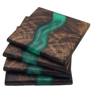 Sous-verres carrés de qualité supérieure, faits à la main en bois d'olivier et résine bleue, ensemble de sous-verres pour la décoration de la maison et les cadeaux, meilleur prix - Product Image 3