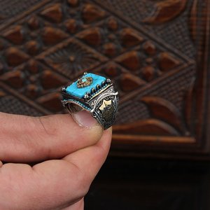 Anillo de Plata de Ley 925 pura auténtica piedra turquesa hecha a mano hecha en pavo modelo de lujo y de moda modelo de estilo vintage - Product Image 3