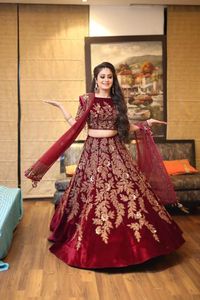 INDIAN/PAKISTANI KOTI & LEHENGA DRESS on VELVET <b>FABRIC</b> -- Embellished WITH DABKA,STONE GLASS BEADS Work for Wedding @ 2022 - Product Image 2