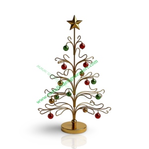 Métal doré Éclairage LED Arbre de Noël Étoile Top Boules colorées Pièce maîtresse élégante Décorations de fête de vacances artificielles - Product Image 3