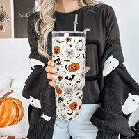 Gobelet isotherme personnalisé de 40 oz avec poignée et paille, bouteille d'eau en acier inoxydable motif citrouille d'Halloween pour décoration Goth, Fantôme, Sorcière, cadeau