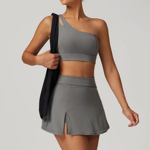 Hearuisavy 2pc Esportes Saia Terno Lazer Ao Ar Livre Único Ombro Sutiã Suit Secagem Rápida Yoga Tennis Set Yoga Saia Conjuntos