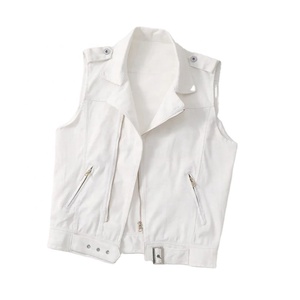 เสื้อแจ็กเก็ตแขนกุดมีซิปสำหรับผู้หญิงเสื้อโค้ทผ้าฝ้ายสั้นแฟชั่นสีขาวสำหรับฤดูใบไม้ผลิฤดูร้อน - Product Image 3