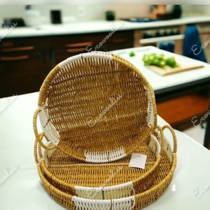 ตะกร้าหวายสำหรับใส่ของทรงกลมน่ารักพร้อมหูจับถาดหวายถาดผลไม้ตะกร้าสานด้วยมือ3ชิ้นสำหรับงานแต่งงาน - Product Image 3