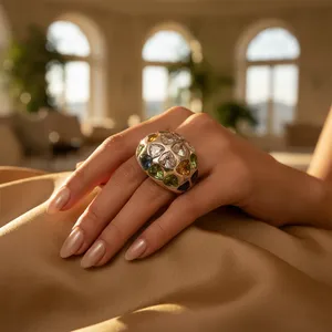 Bague élégante en argent 925 pour femme, pierre naturelle taille triligne, collection Art Palace - Product Image 3