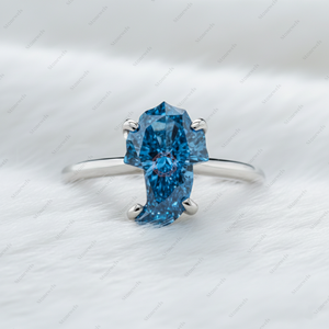 Bague de fiançailles tendance en argent plaqué or fin 925 avec diamant de laboratoire de 3 carats de taille éléphant bleu fantaisie certifié GIA - Product Image 2