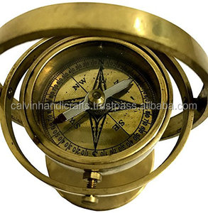 Boussole à gyroscope en laiton massif vintage antique avec support, cadeau par Calvin Handicraft - Product Image 4