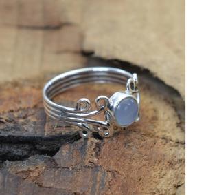 แหวนพลอยคาลซิโดนีสีฟ้า925อัญมณีธรรมชาติทำด้วยมือเครื่องประดับที่หรูหราสำหรับผู้หญิง - Product Image 3