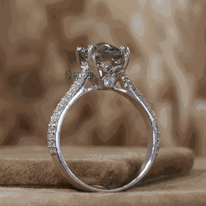 Anillo de Boda de Plata de Ley con Moissanita Cultivada en Laboratorio de 1.50 Quilates, Corte Redondo, Color Blanco Grisáceo, Estilo Vintage, Engaste de Garras, para Mujer - Product Image 2