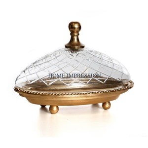 Nouveau Look Fleur Conception Métal Or Poli Décoratif Gâteau Stand Avec Couvercle En Verre Prime Qualité Forme Ronde À La Main Gâteau Stand - Product Image 6