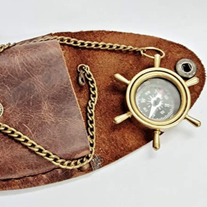 Boussole de pointage nautique en laiton dans une boîte en cuir marron cadeau fait à la main guide de direction qibla brillance Antique avec chaîne - Product Image 1