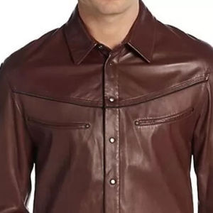 Camisa de cuero abotonada informal de moda para hombres al por mayor logotipo personalizado y servicio OEM diseño clásico de cuero para hombres - Product Image 3