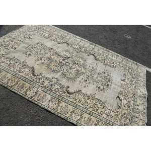 พรมวินเทจขนาด 5.7x9 ฟุต พรมตุรกีขนาดใหญ่ พรมขนสัตว์สไตล์โอเรียนทัลสีเบจ - Product Image 2