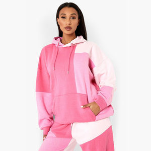 100% coton en gros grande taille Boxy Fit manches longues pull sweats à capuche vierges épissure couleurs possédez votre conception sweats à capuche pour femmes OEM - Product Image 5