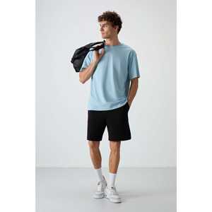 Light Blue 100% Cotton <b>Jersey</b> T-Shirt for Men Thick Textured Oversize Fit Printed Design-88364 - Product Image 5