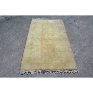 Alfombra turca Vintage Beige Naranja 3,7 X 6.4ft Lana Área grande Patrón abstracto Rectángulo Pasillo Modelos Látex para la decoración de la habitación - Product Image 1