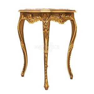 Table d'appoint carrée de style baroque de luxe avec plateau en marbre de qualité supérieure et cadre en bois sculpté à la main avec feuille d'or pour la décoration intérieure des palais - Product Image 4