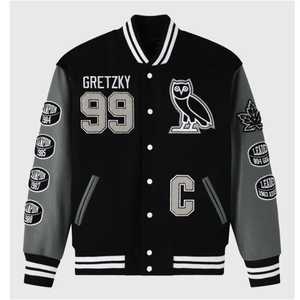 Gretzky Great One OVO Letterman College Jacket Vintage Full-snap Wool Body Manches en cuir véritable Plus Size Knitted - Product Image 1