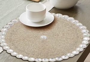 El mejor diseño temático, vajilla redondeada, mantel decorativo con cuentas de vidrio, Mantel Individual para fiestas y otras funciones - Product Image 3