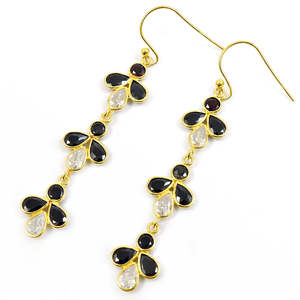 Natural Black & White CZ <b>Dangle</b> <b>Earrings</b> Crafted From 925 <b>Sterling</b> <b>Silver</b> Weddings And Festival Jewelry At Reasonable Price - Product Image 3