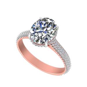 Bague à diamants ovales Halo de laboratoire en or jaune 14K/18K plaqué rhodium pour fiançailles, mariage ou cadeau d'anniversaire - Product Image 1