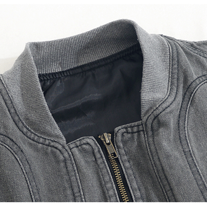 แจ็กเก็ตยีนส์ฟอกสีซิปมีฮู้ดปรับแต่งได้เสื้อครอปแบบมีซิปด้านล่างสไตล์วินเทจผ้าคอตตอน100% เฮฟวี่เวท - Product Image 4