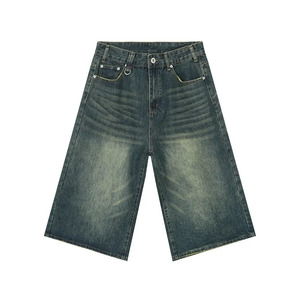 Short long en denim pour homme, avec personnalisation vintage, effet délavé, 2025 - Product Image 3
