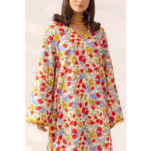 ชุดสูทผ้าลอนพิมพ์ลายสำหรับผู้หญิง 2 ชิ้น ทรงหลวม ระบายอากาศได้ดี ตกแต่งกระดุม ผ้าฝ้าย 100% รุ่น TL-52104 - Product Image 2